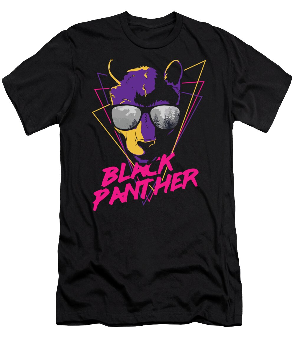 Colorful T-Shirt featuring the digital art Retro Black Panther in Cool Sunglasses by Jacob Zelazny