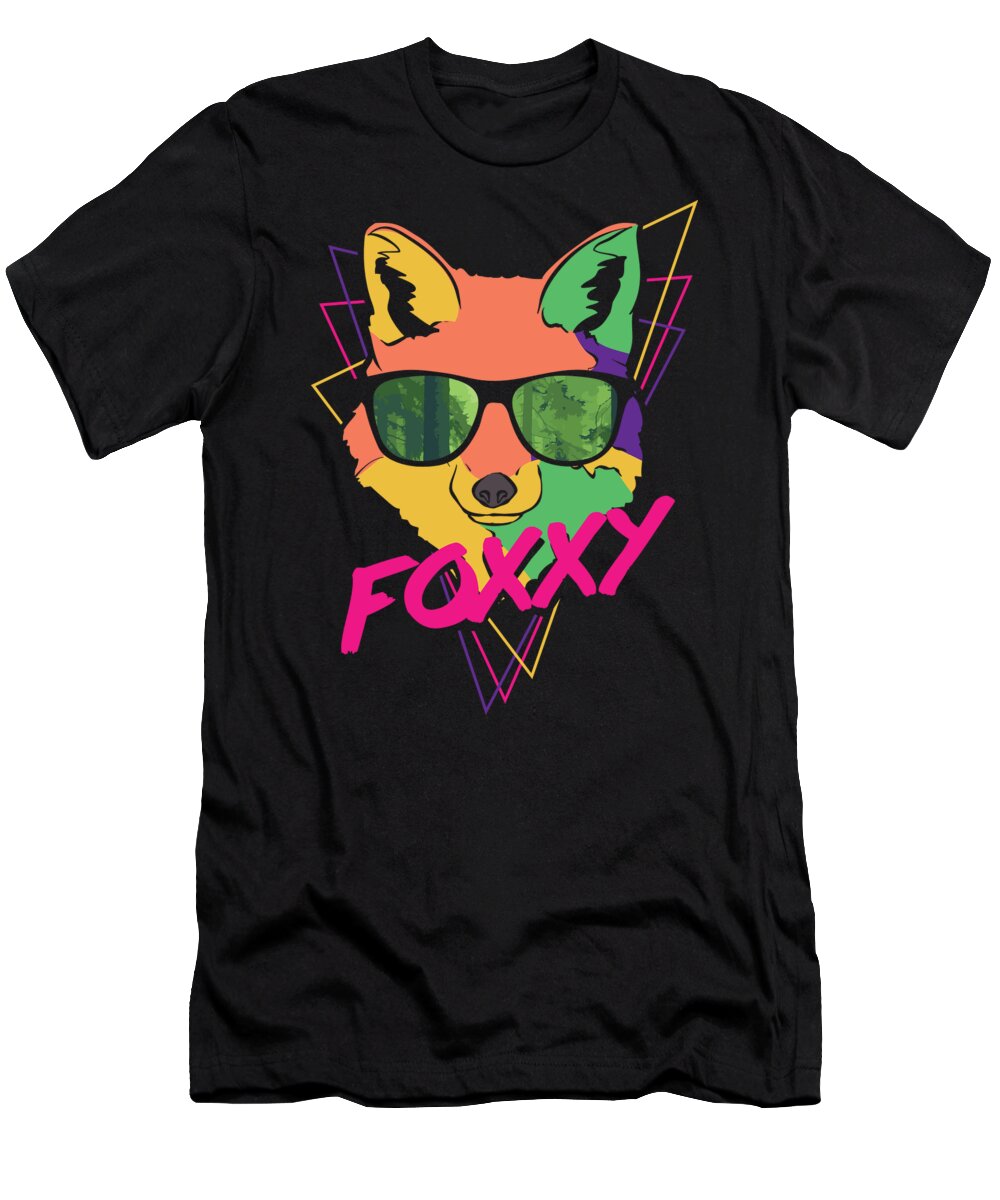 Colorful T-Shirt featuring the digital art Retro Foxxy Fox in Cool Sunglasses by Jacob Zelazny