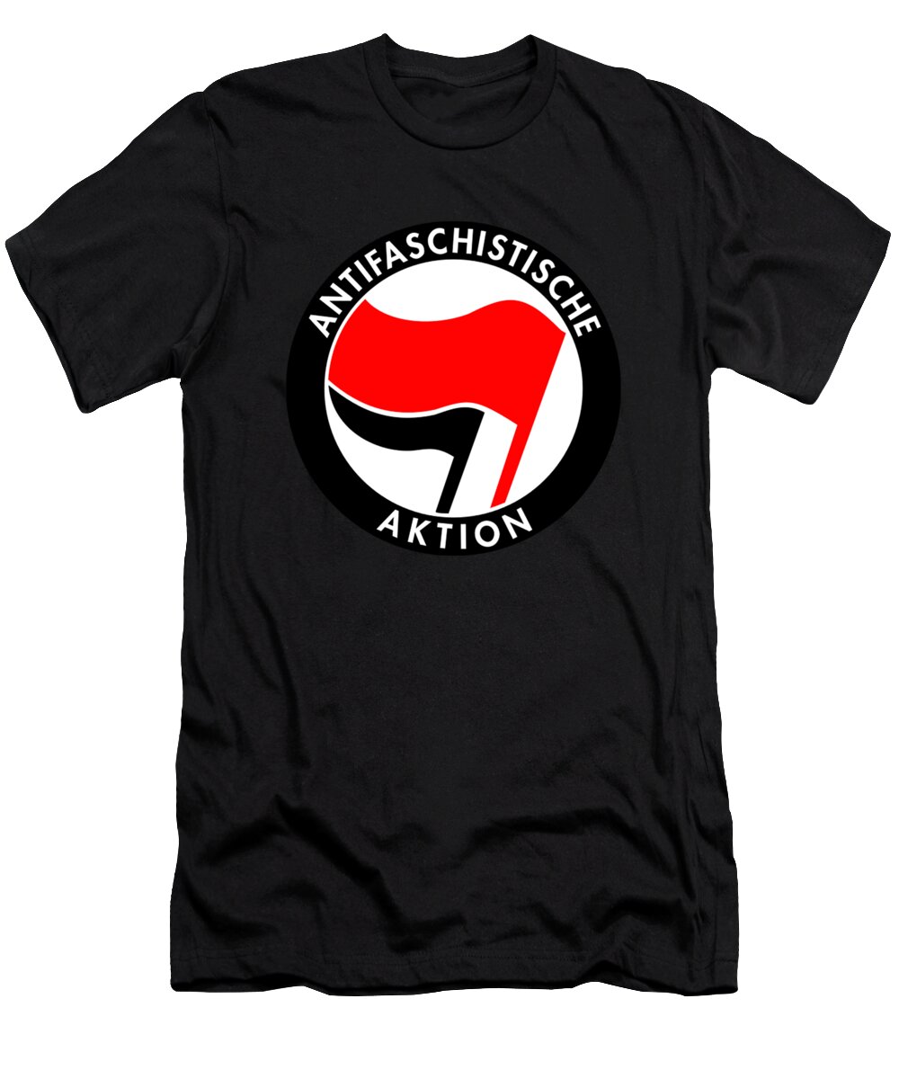 Funny T-Shirt featuring the digital art Retro Germany Antifaschistische Aktion Anti-Fascist by Flippin Sweet Gear