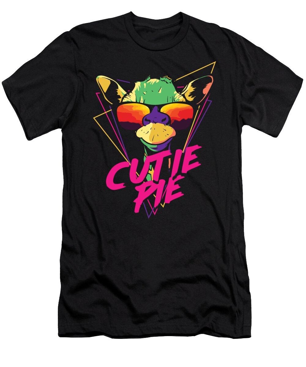 Colorful T-Shirt featuring the digital art Retro Giraffe Cutie Pie Cool Sunglasses by Jacob Zelazny