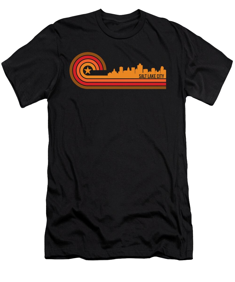 Salt Lake City T-Shirt featuring the digital art Retro Salt Lake City Cityscape Salt Lake City UT Skyline by Kevin Garbes