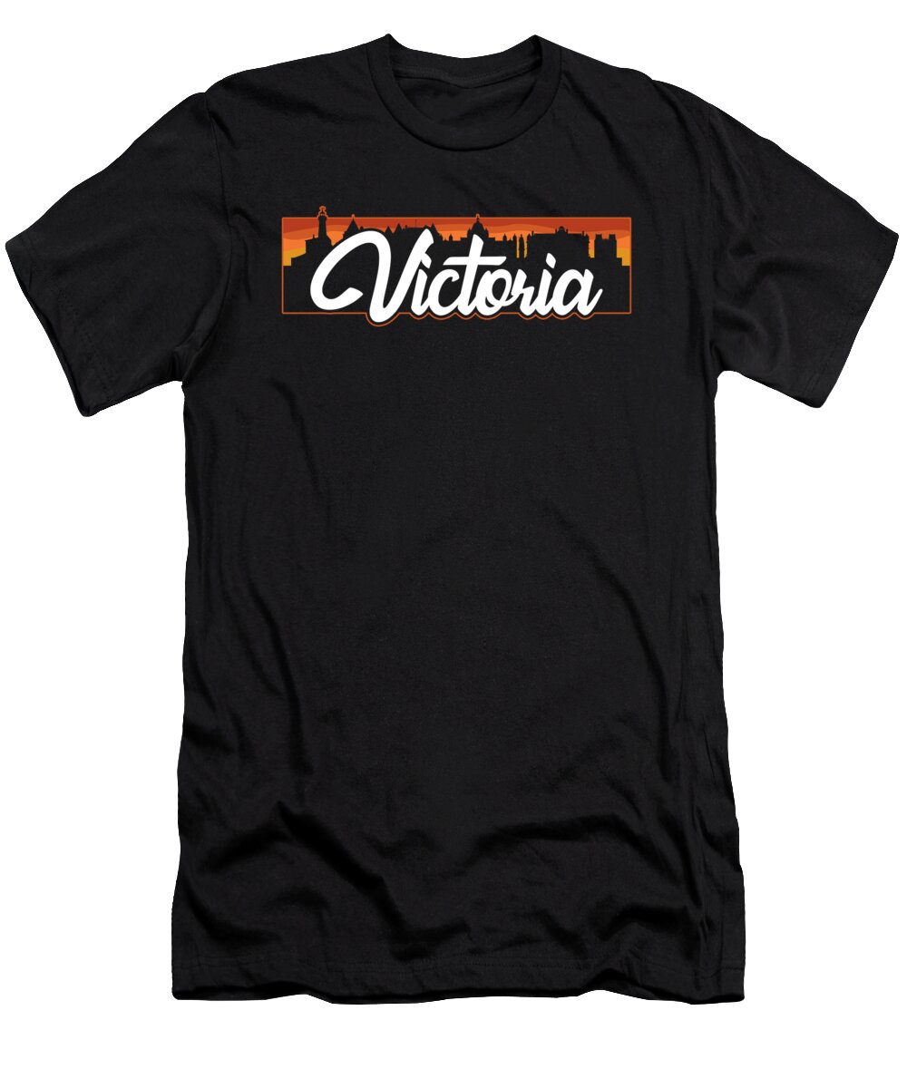 Victoria T-Shirt featuring the digital art Retro Victoria British Columbia Canada Sunset Skyline by Kevin Garbes