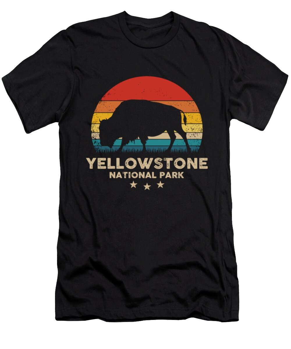 Bison T-Shirt featuring the digital art Retro Vintage Yellowstone National Park by Tinh Tran Le Thanh