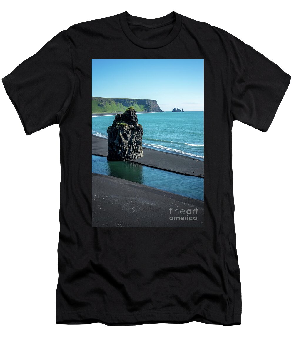 Iceland T-Shirt featuring the photograph Reynisfjara black beach, Iceland by Delphimages Photo Creations