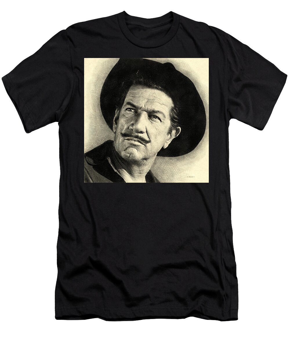 2d T-Shirt featuring the digital art Richard Boone As Paladin - Drawing FX by Brian Wallace