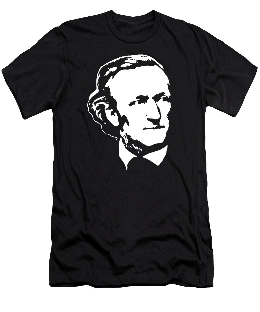Richard Wagner T-Shirt featuring the digital art Richard Wagner White On Black by Filip Schpindel