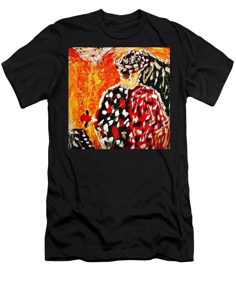  T-Shirt featuring the mixed media Rodeo Clown by Bencasso Barnesquiat