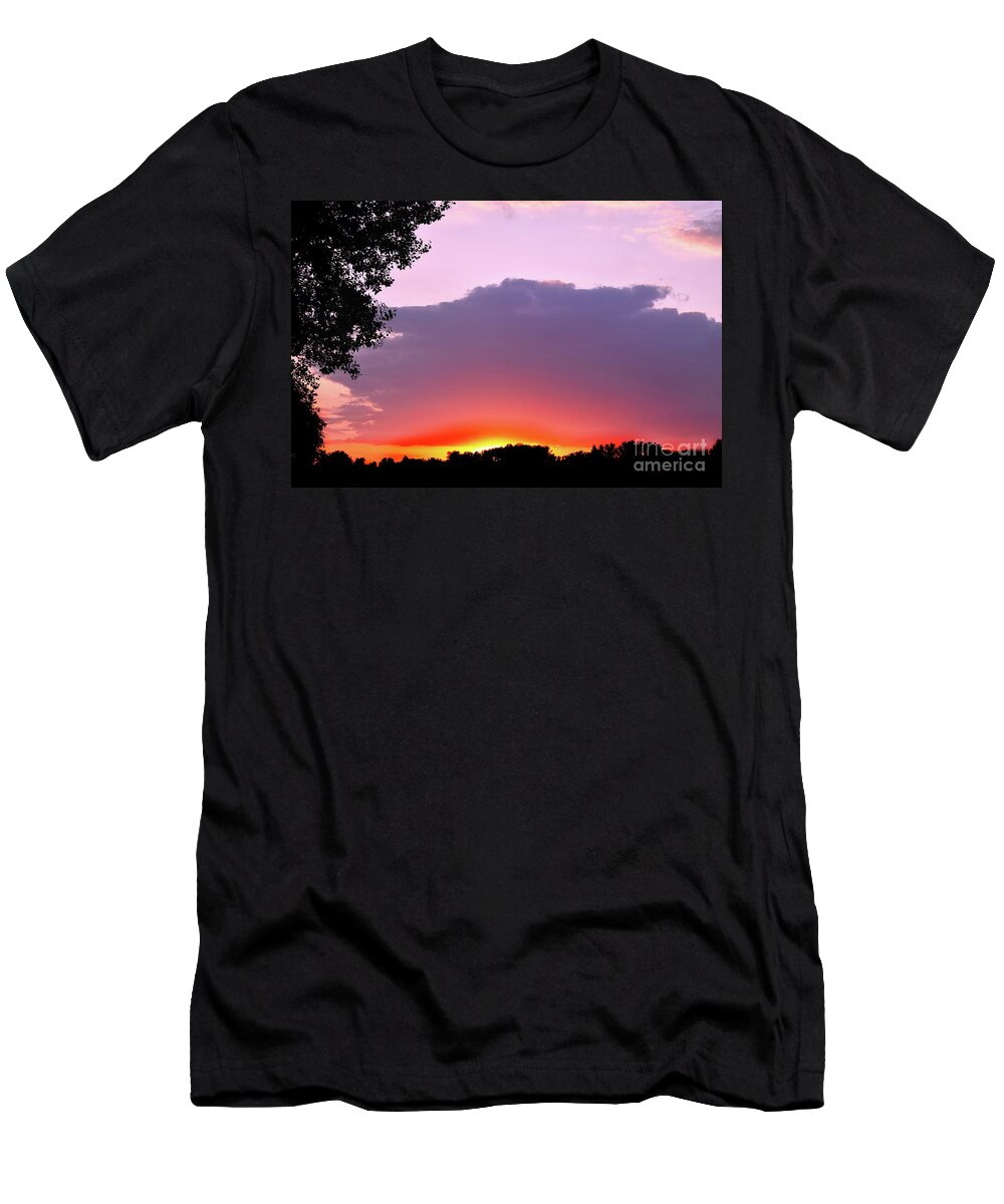 Romantic Sunset With Purple Cloud T-Shirt featuring the photograph Romantic Sunset with Purple Cloud by Leonida Arte