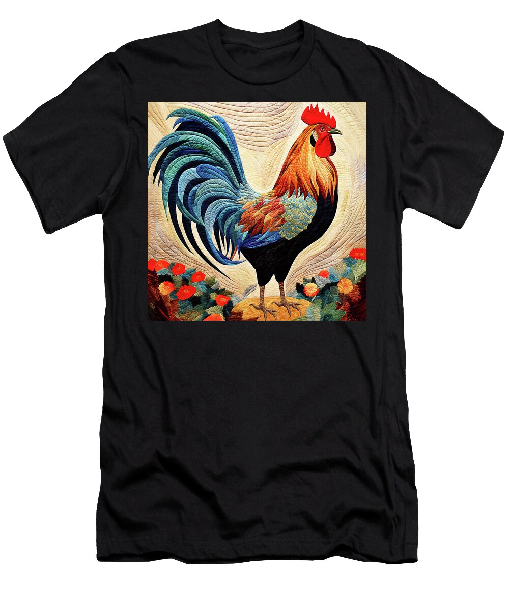 Rooster T-Shirt featuring the digital art Rooster - King of the Barnyard by Peggy Collins