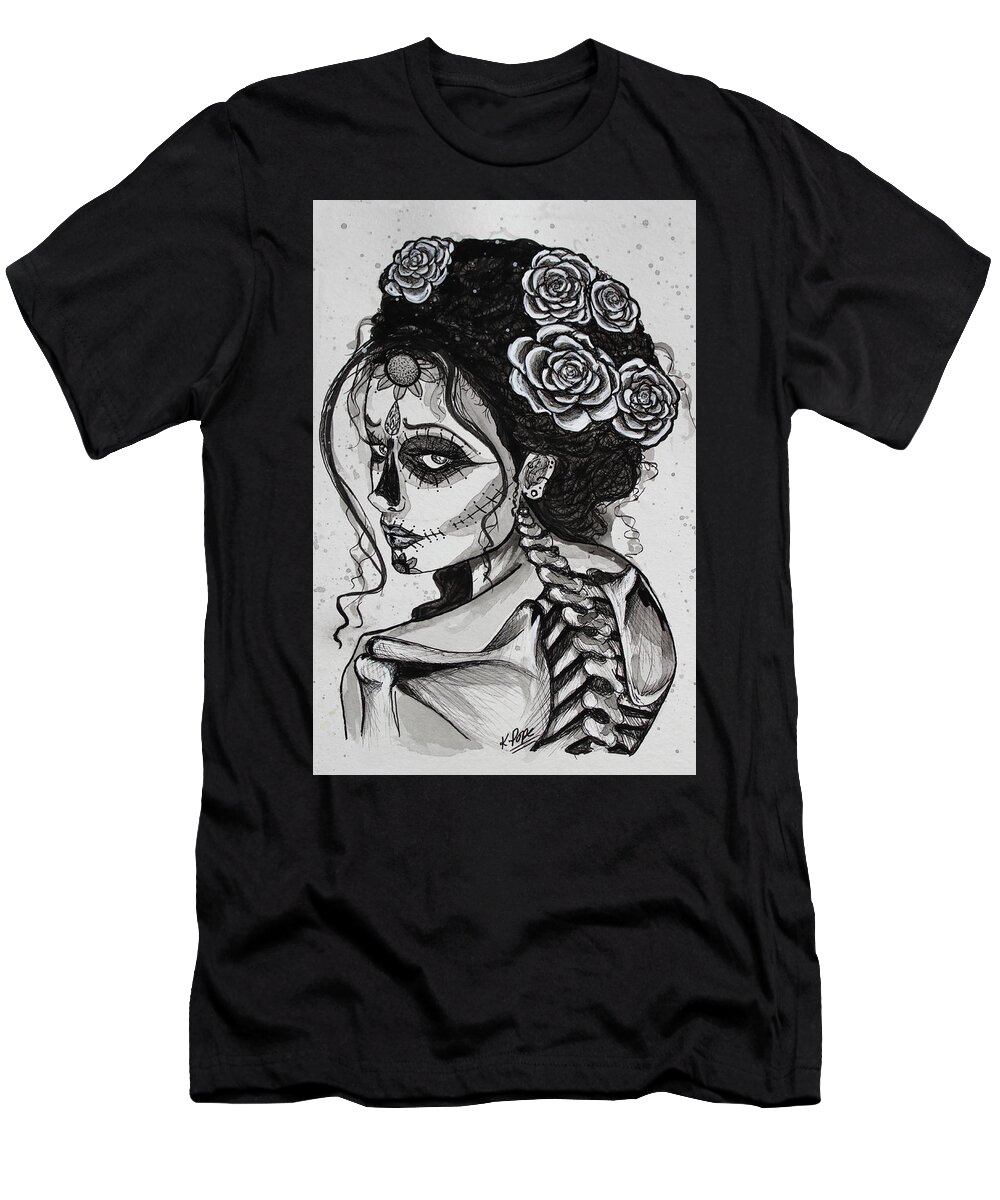Sugar T-Shirt featuring the painting Rose-Adorned Sugar Skull by Kenneth Pope