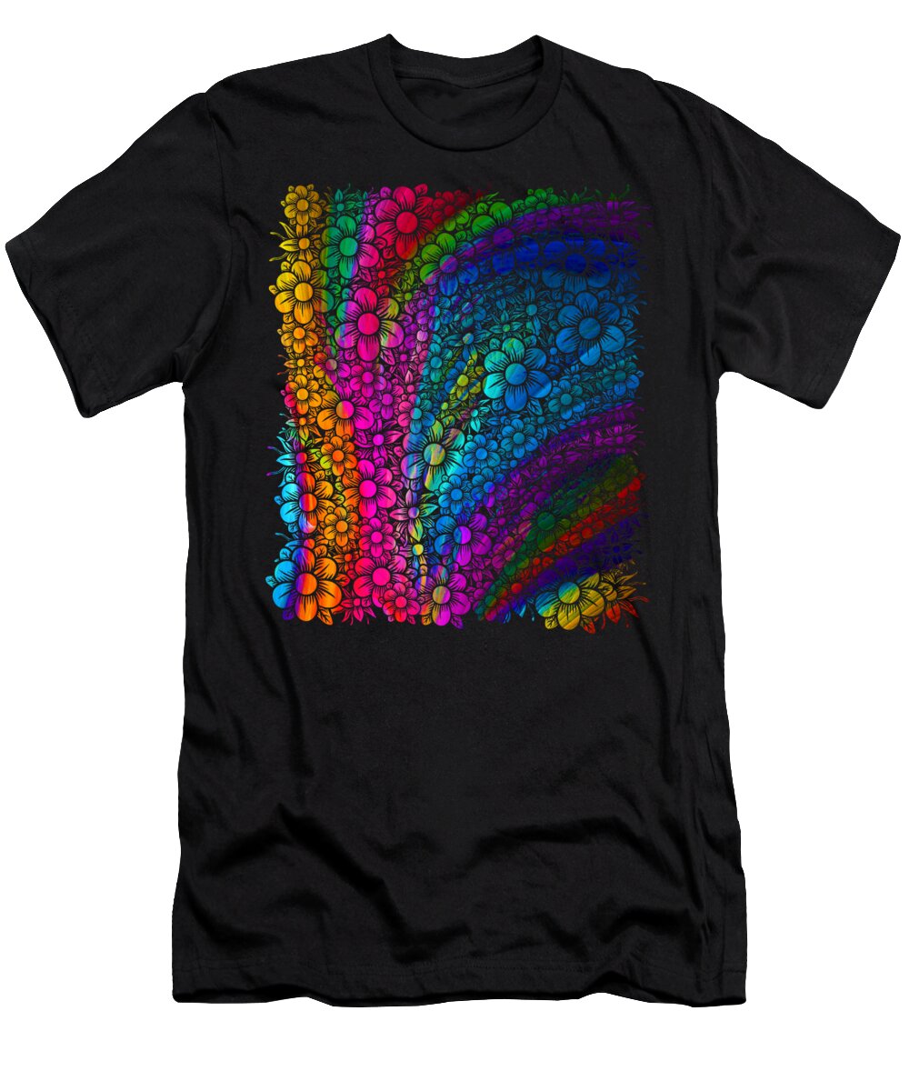 T Shirt T-Shirt featuring the painting Rubino Brand Colorful Rainbow Flowers Group Bouquet by Tony Rubino