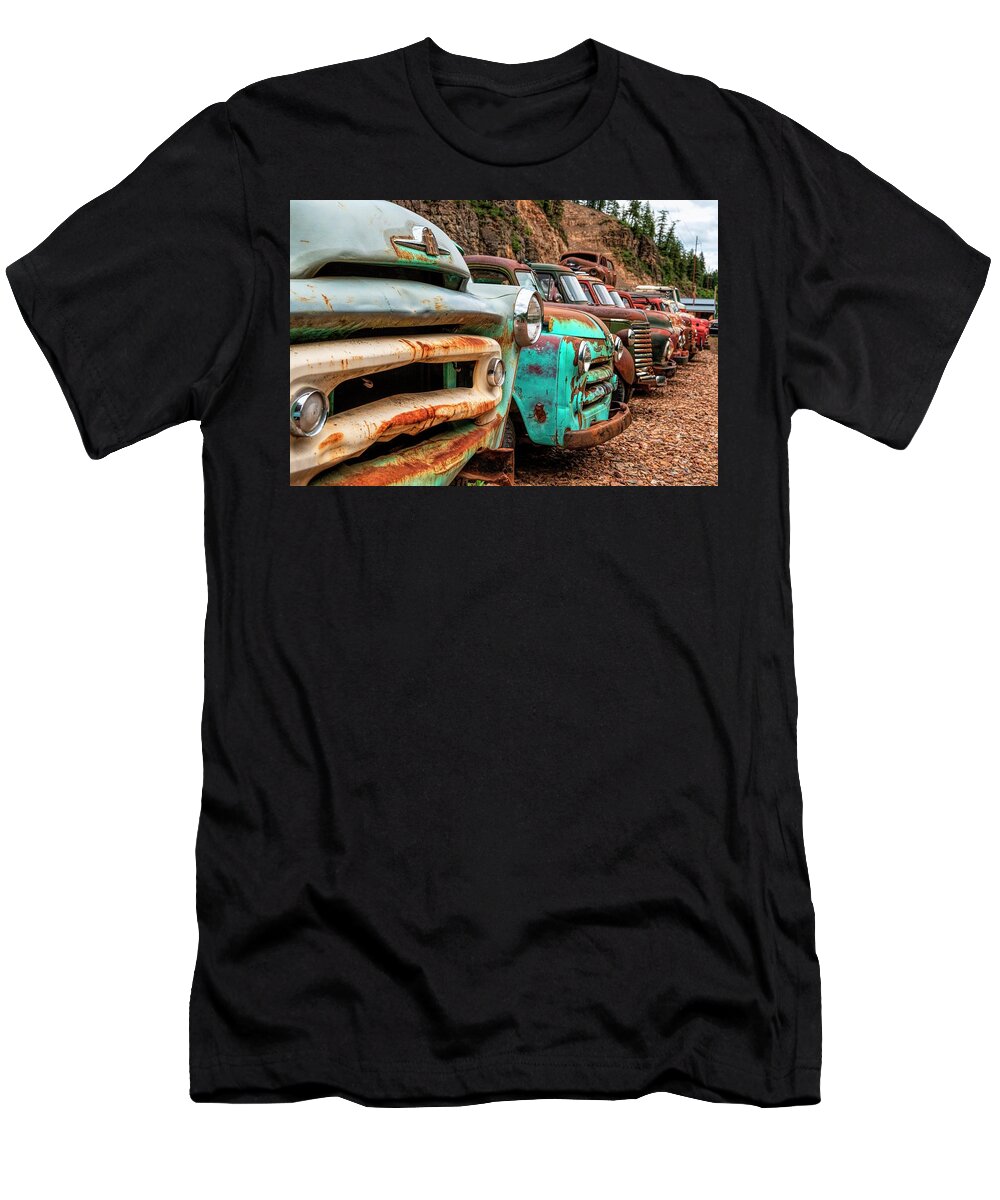 Car Show T-Shirt featuring the photograph Rusty Row by Pamela Dunn-Parrish