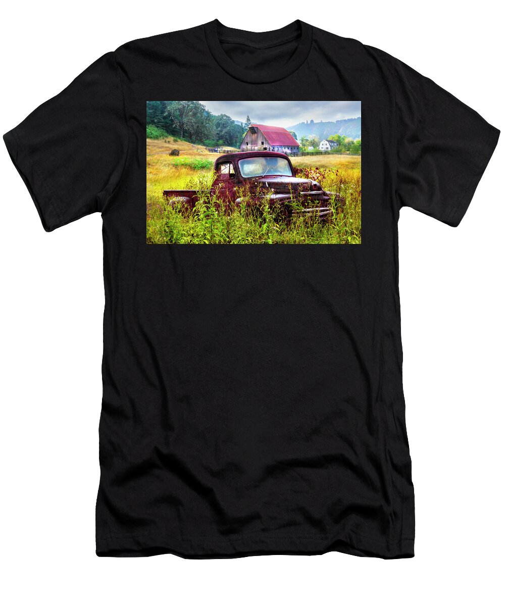 Barns T-Shirt featuring the photograph Rusty Truck Deep in the Wildflowers by Debra and Dave Vanderlaan