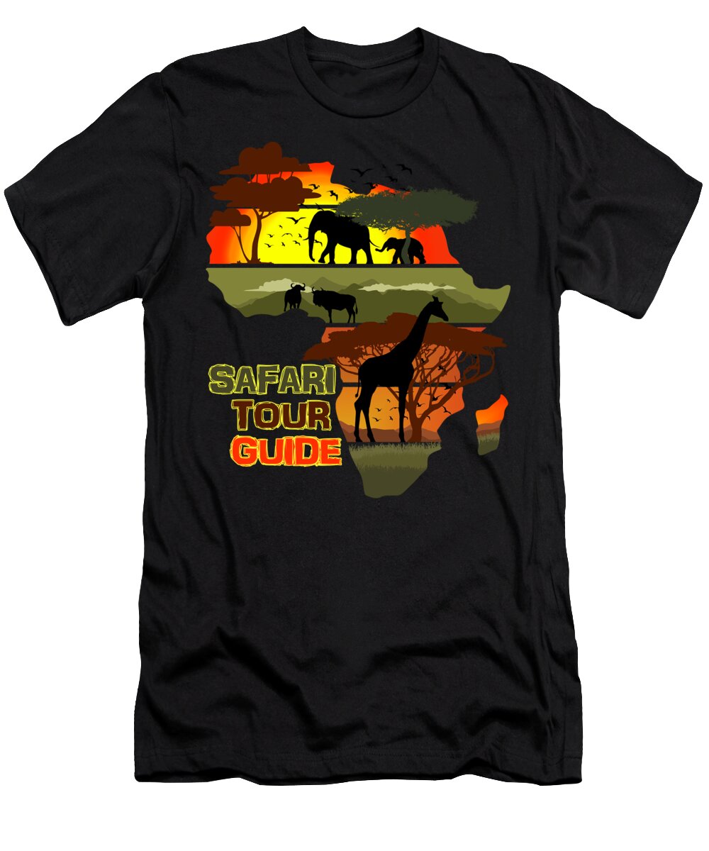 Safari T-Shirt featuring the digital art Safari Tour Guide Africa Sunset by Filip Schpindel