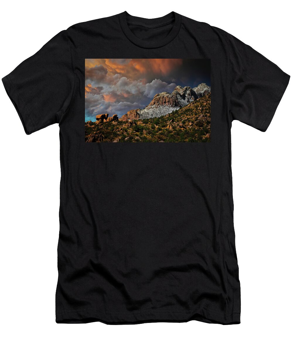 Sandias T-Shirt featuring the photograph Sandia Mountain Light Show by Zayne Diamond