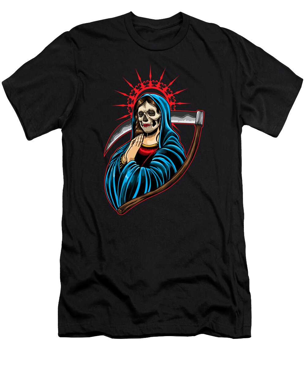 Day Of The Dead T-Shirt featuring the digital art Santa Muerte - Praying La Calavera Catrina by Mister Tee