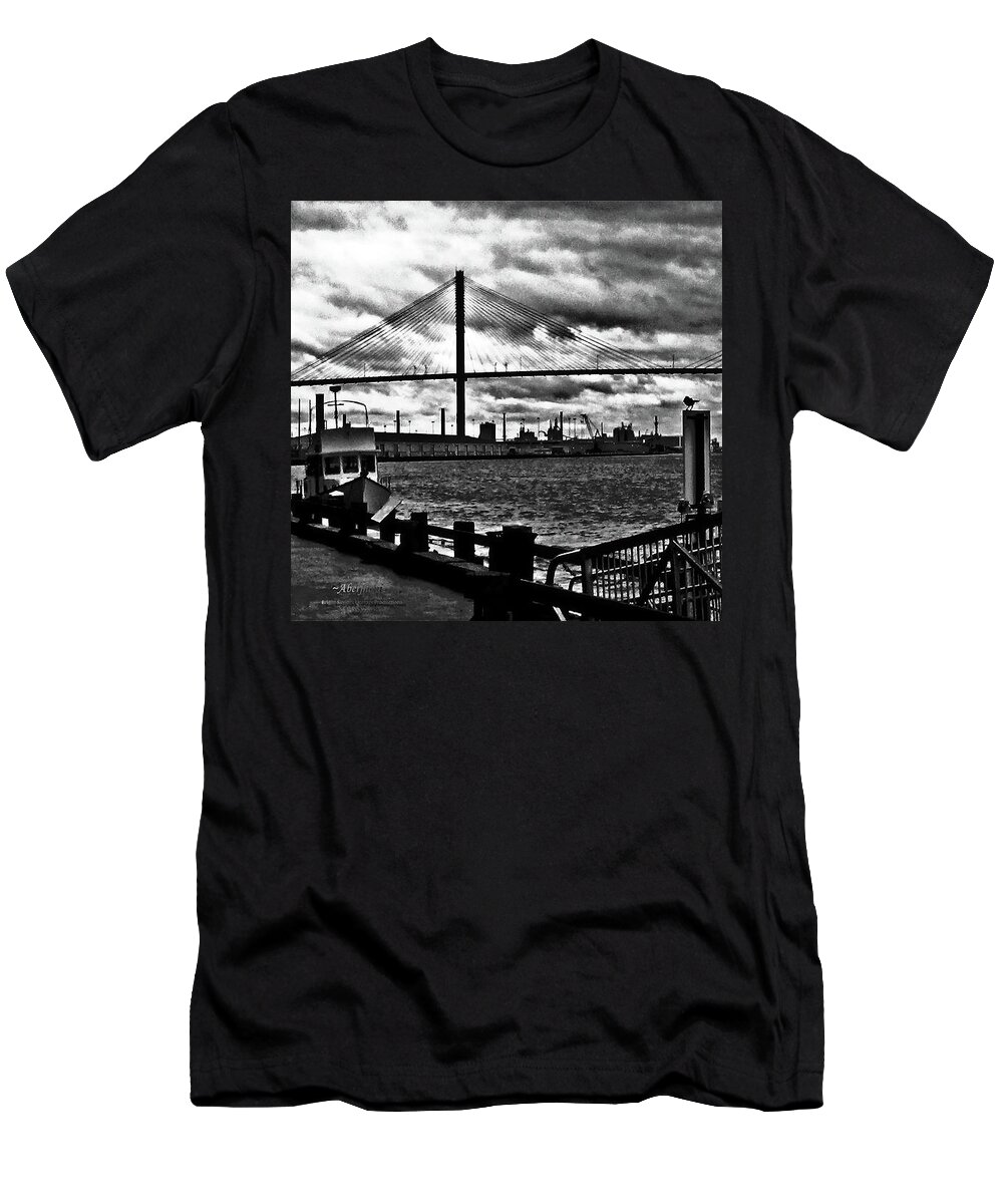 Eugene Talmadge T-Shirt featuring the photograph Savannah River Bridge the Morning after Hurricane Matthew No. 2 by Aberjhani