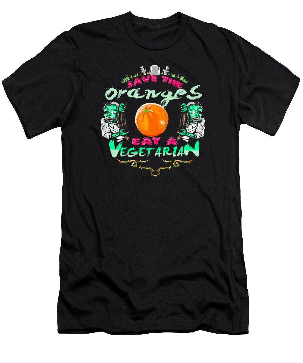 Halloween T-Shirt featuring the digital art Save Oranges Eat Vegetarian Zombie by Jacob Zelazny