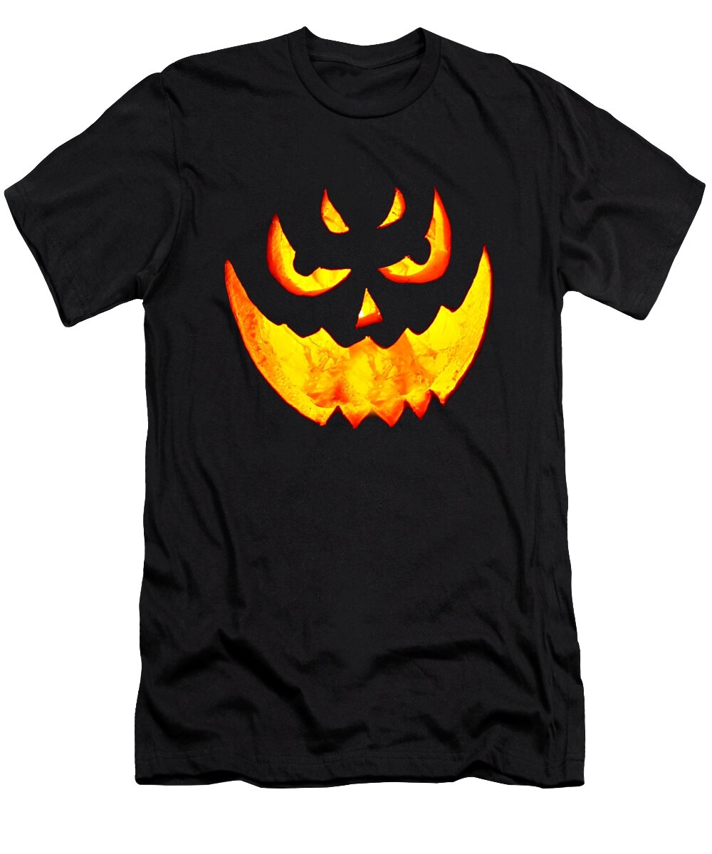 Jack O Lantern T-Shirt featuring the digital art Scary Glowing Pumpkin Halloween Costume by Flippin Sweet Gear