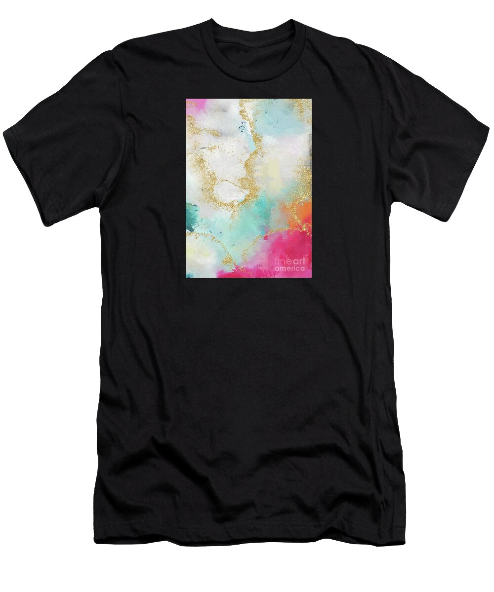 Watercolor T-Shirt featuring the painting Seafoam Green, Pink And Gold by Modern Art