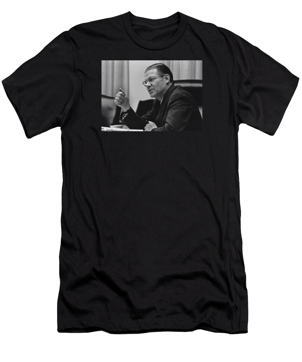 Robert Mcnamara T-Shirt featuring the photograph Secretary of Defense Robert McNamara - 1968 by War Is Hell Store