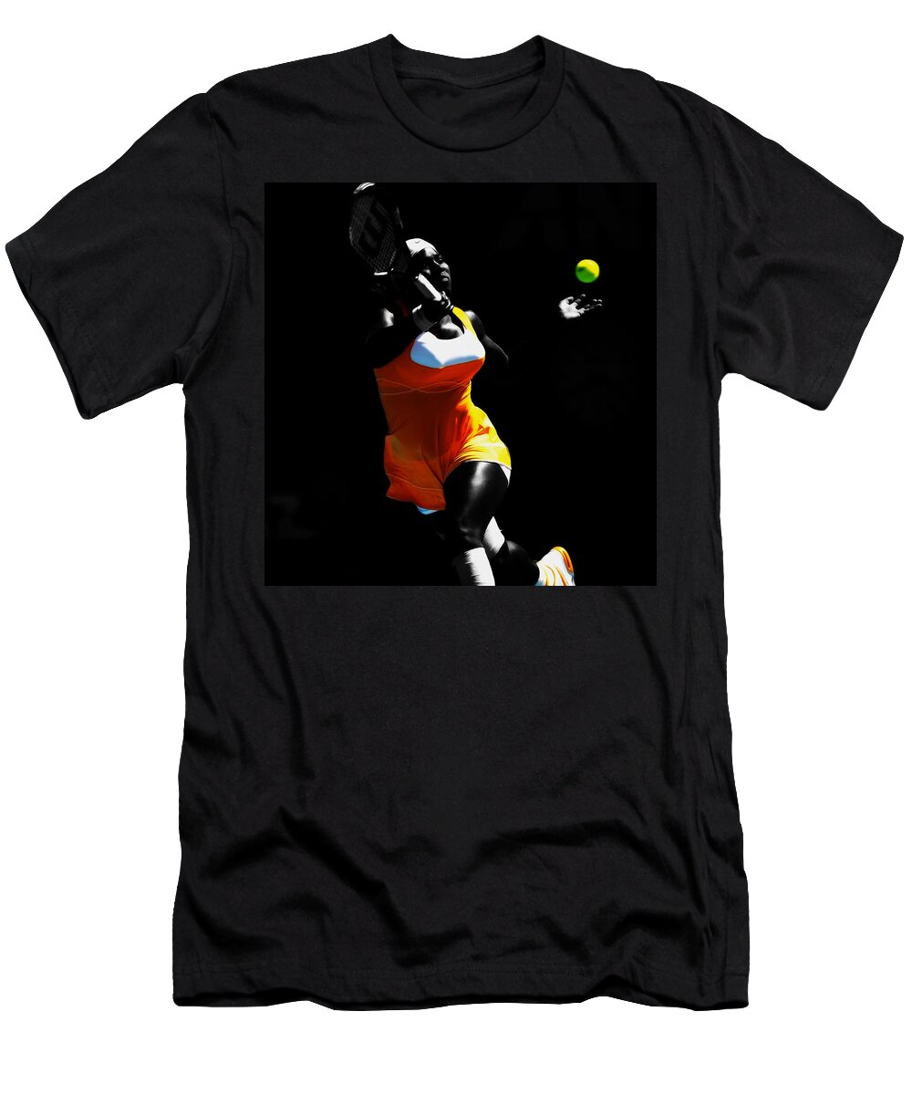 Serena Williams T-Shirt featuring the mixed media Serena Williams Hot Pursuit by Brian Reaves