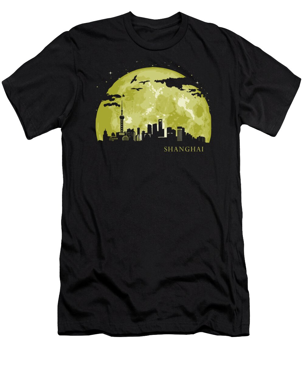 Shanghai T-Shirt featuring the digital art SHANGHAI Moon Light Night Stars Skyline by Filip Schpindel