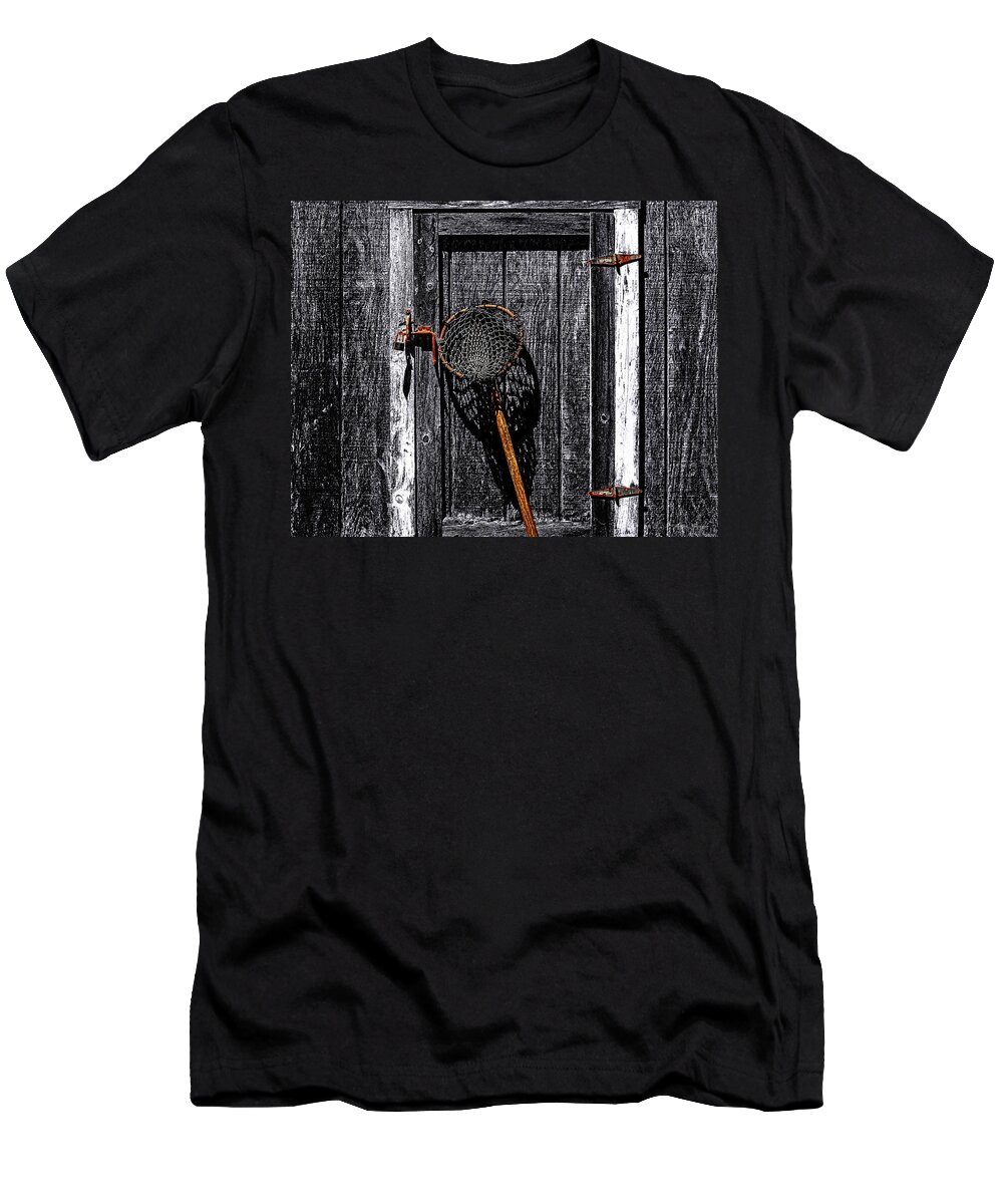 Shed And Hand Net Still Life T-Shirt featuring the photograph Shed and Hand Net Still Life by Marty Saccone