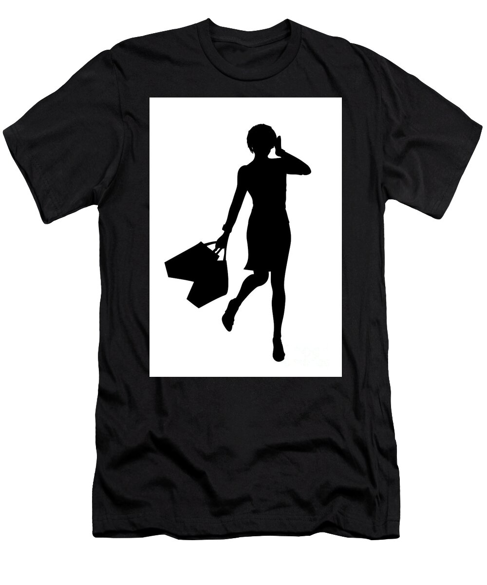 Lady T-Shirt featuring the digital art Shopping Lady Phone by Pete Klinger