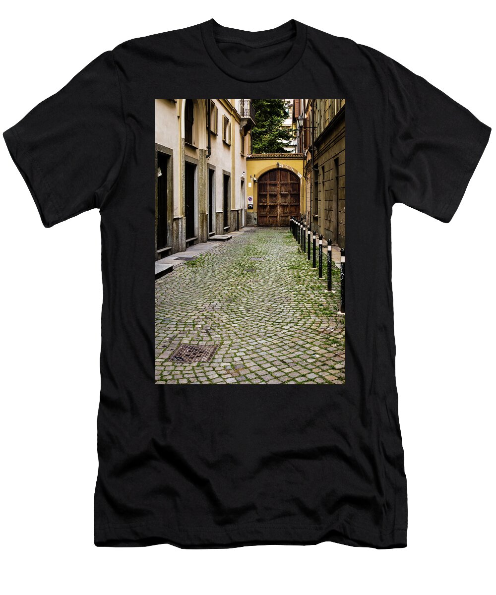 Italy T-Shirt featuring the photograph Side street with arched garage door by Craig A Walker