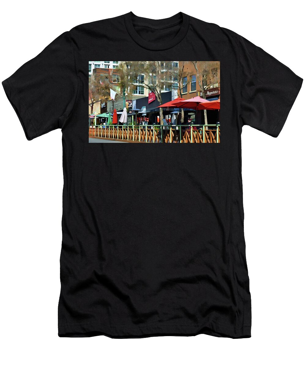 Sidewalk Cafes T-Shirt featuring the photograph Sidewalk Cafes in Charleston West Virginia by Roberta Byram