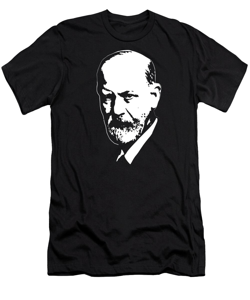Sigmund Freud T-Shirt featuring the digital art Sigmund Freud White On Black by Filip Schpindel