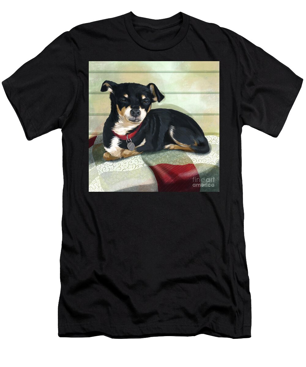 Chihuahua T-Shirt featuring the mixed media Sleepy Scout Chihuahua by Shari Warren