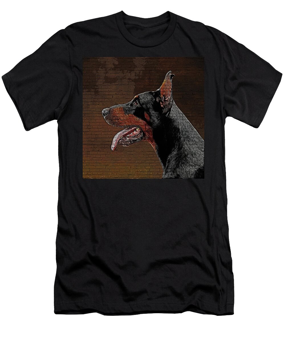 Dobermann T-Shirt featuring the painting So cute but savage, Dobermann Pinscher Dog by Custom Pet Portrait Art Studio