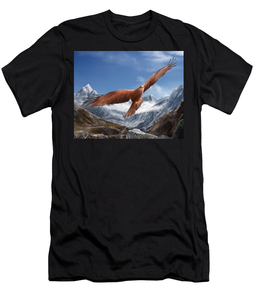 Eagles In Flight T-Shirt featuring the painting Soaring Hunter by Mark Taylor
