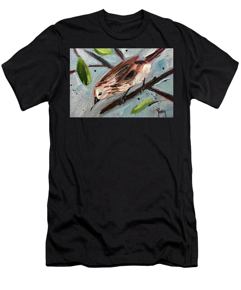 Sparrow T-Shirt featuring the painting Song Sparrow by Roxy Rich