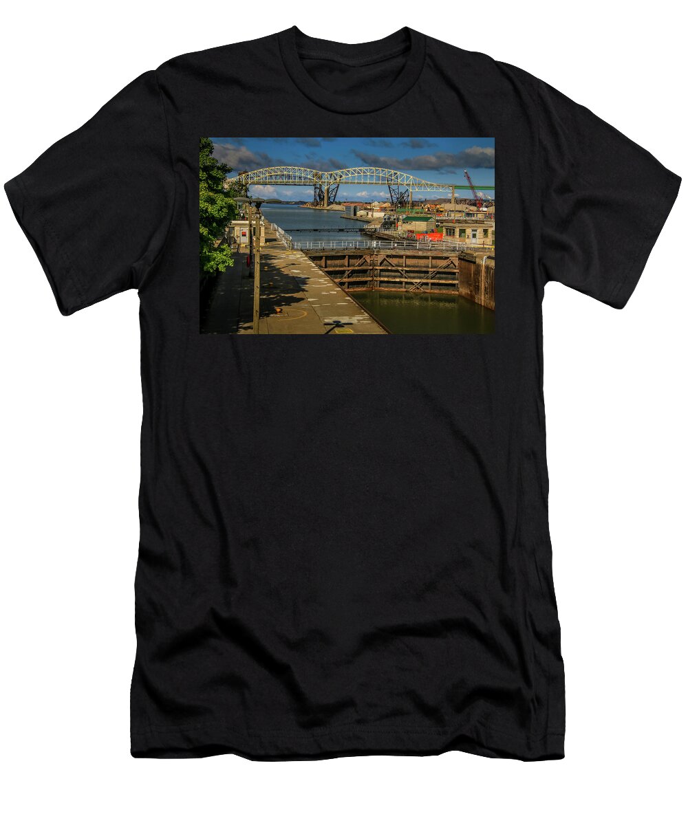 International Bridge T-Shirt featuring the photograph Soo Locks by Deb Beausoleil