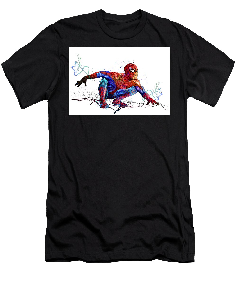 Watercolour T-Shirt featuring the mixed media Spiderman 01 by Miki De Goodaboom