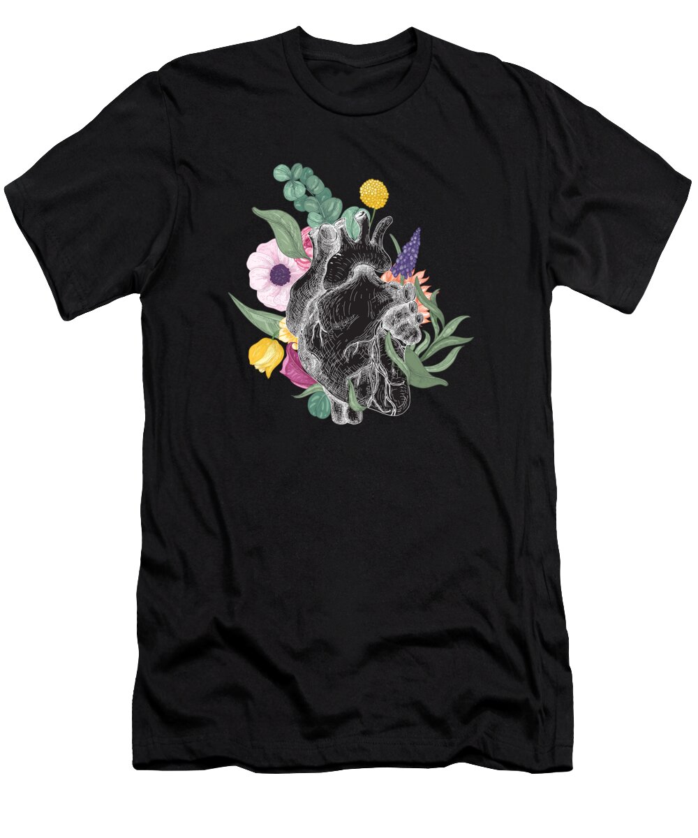 Spring T-Shirt featuring the digital art Spring Heart Summer Nature Flowers by Moon Tees