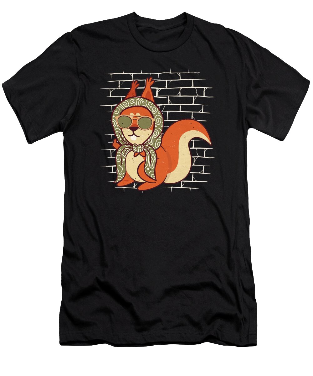 Squirrel T-Shirt featuring the digital art Squirrel Sunglasses Scarf Animal Wildlife - Squirrel by Crazy Squirrel