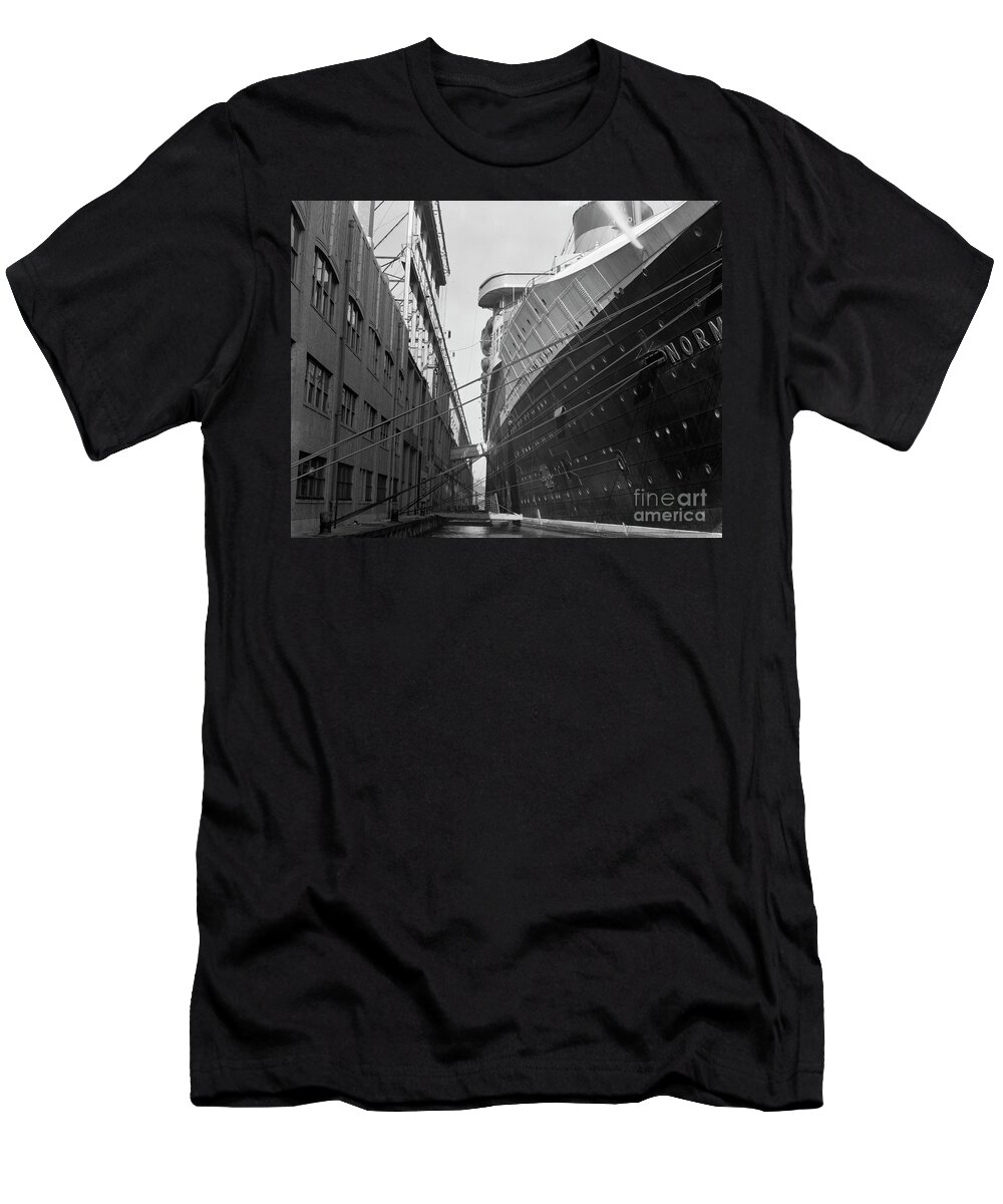 Ss Normandie T-Shirt featuring the photograph SS Normandie Being Converted to a Troop Ship by The Harrington Collection