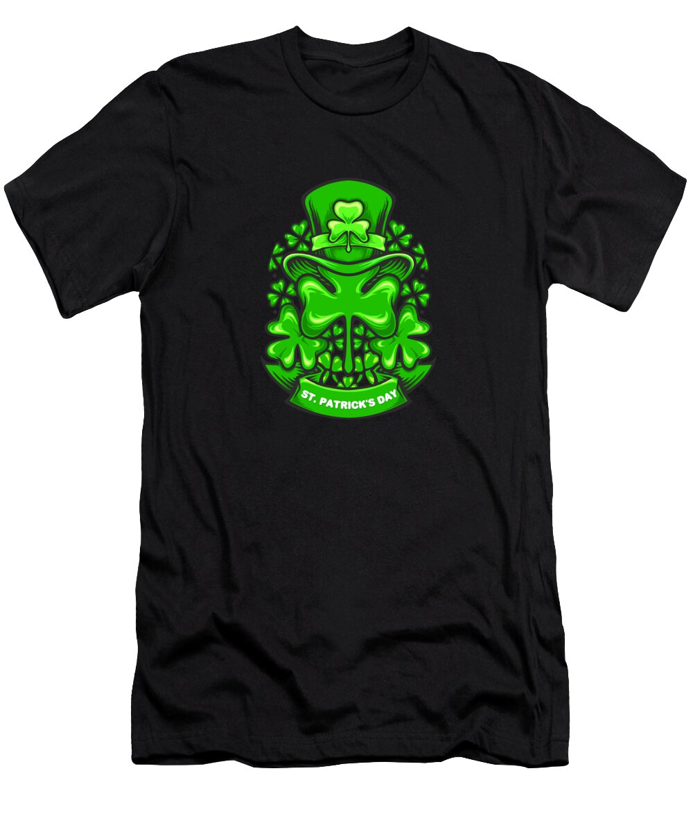 St. Patrick's Day T-Shirt featuring the digital art St Patricks Day clover leaves and leprechaun hat by Norman W