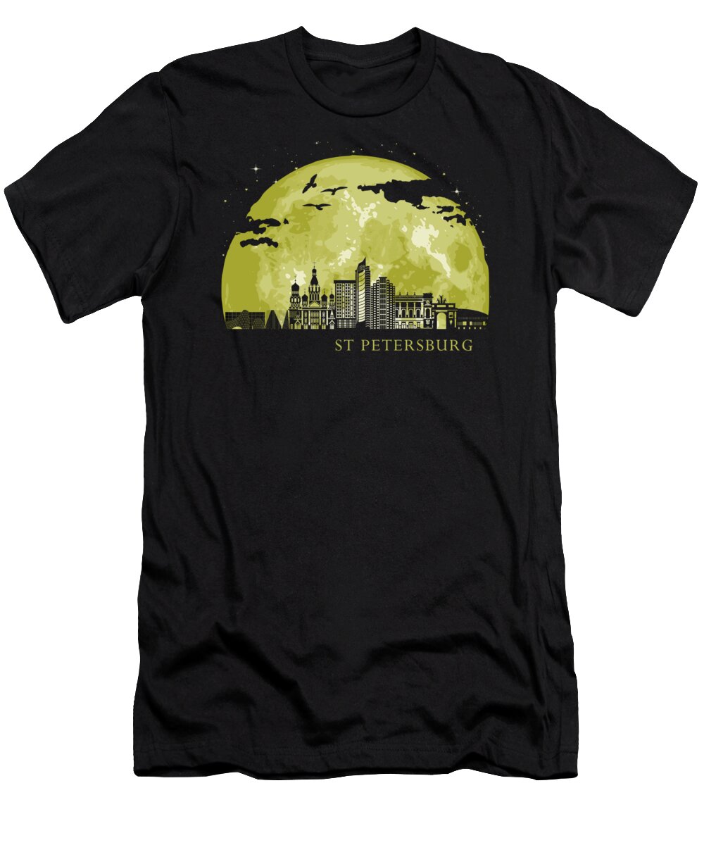 Cccp T-Shirt featuring the digital art ST PETERSBURG Moon Light Night Stars Skyline by Megan Miller
