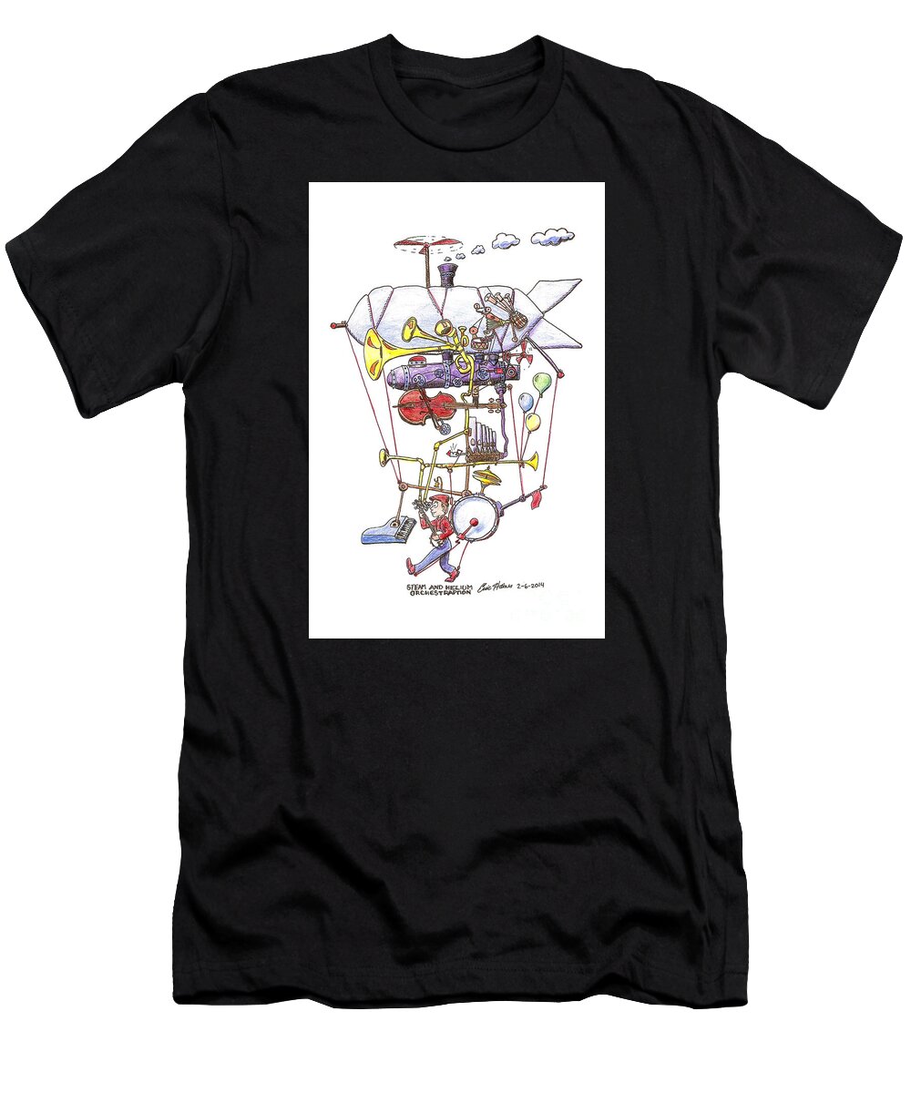 One Man Band T-Shirt featuring the drawing Steam and Helium Orchestraption by Eric Haines