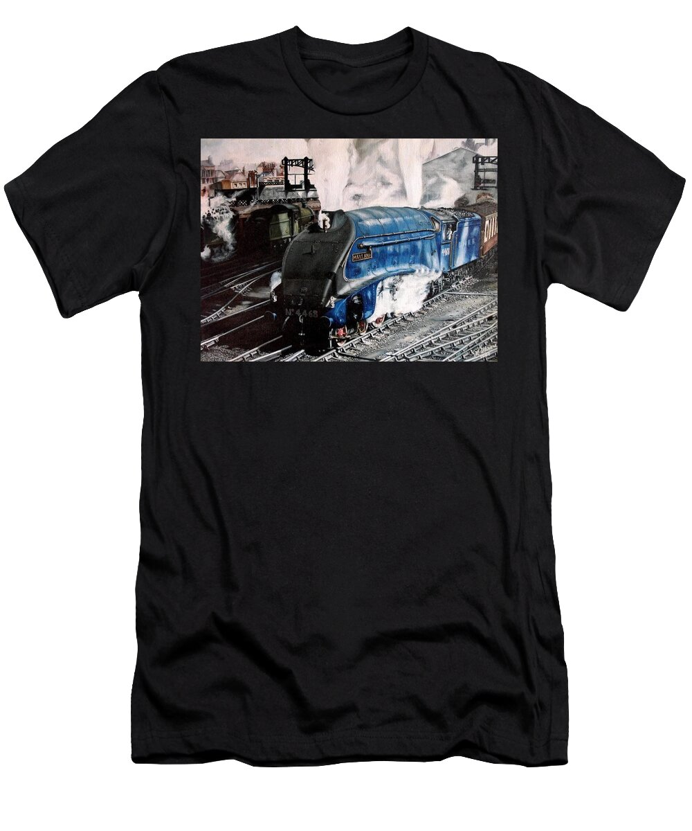 Blue Bird Steam Train T-Shirt featuring the painting Steam Train Blue Bird by HH Palliser