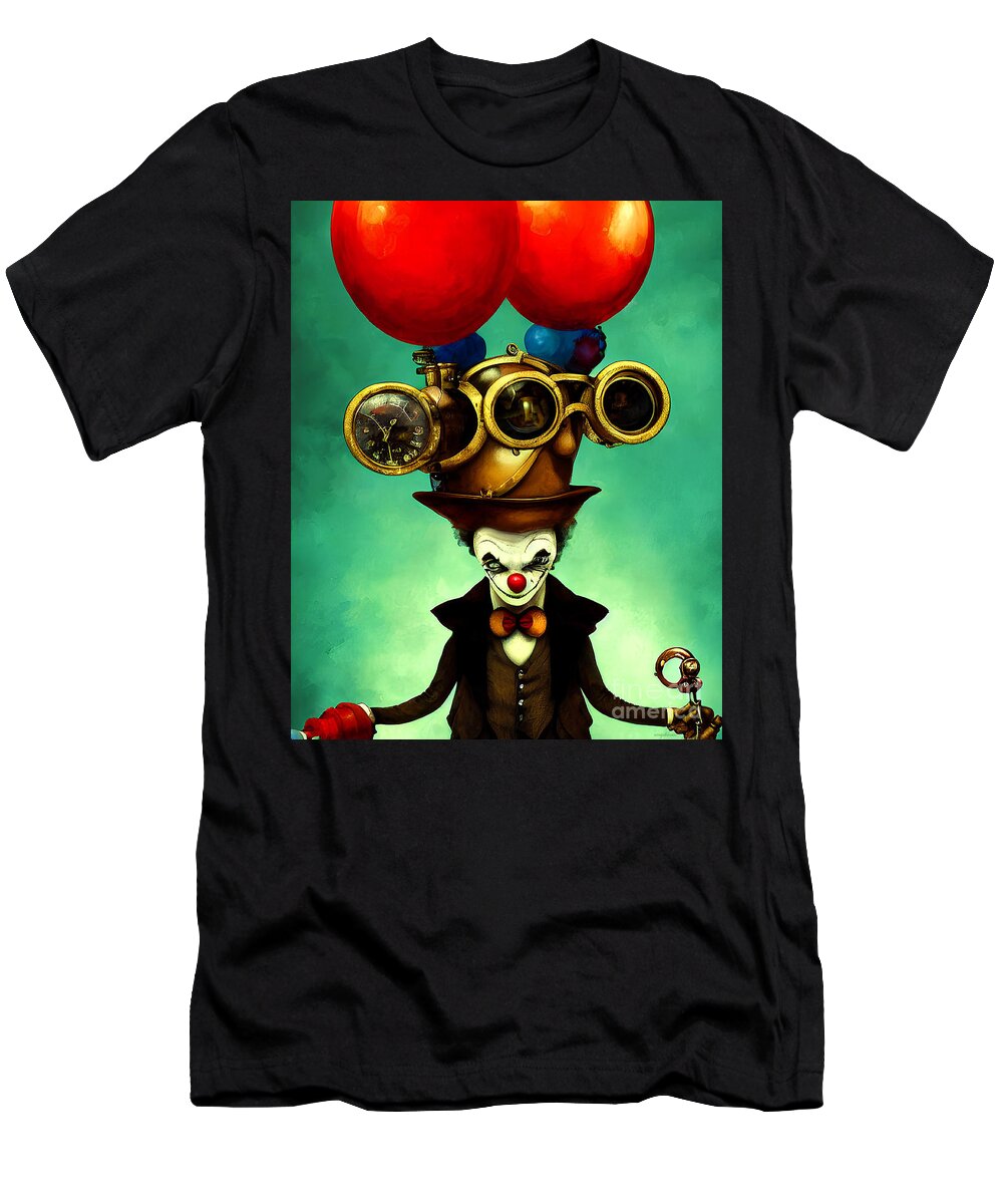 Wingsdomain T-Shirt featuring the mixed media Steampunk Evil Clown 20221009a by Wingsdomain Art and Photography