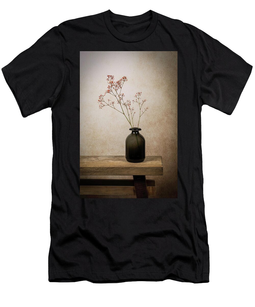 Modern Still Life T-Shirt featuring the digital art Still life Gypsophila in a vase by Marjolein Van Middelkoop