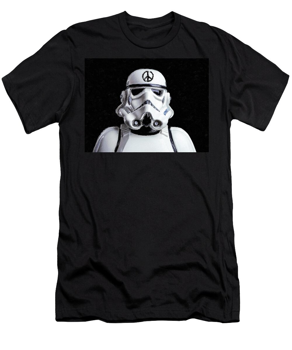 Storm Trooper T-Shirt featuring the painting Storm Trooper Star Wars Peace by Tony Rubino