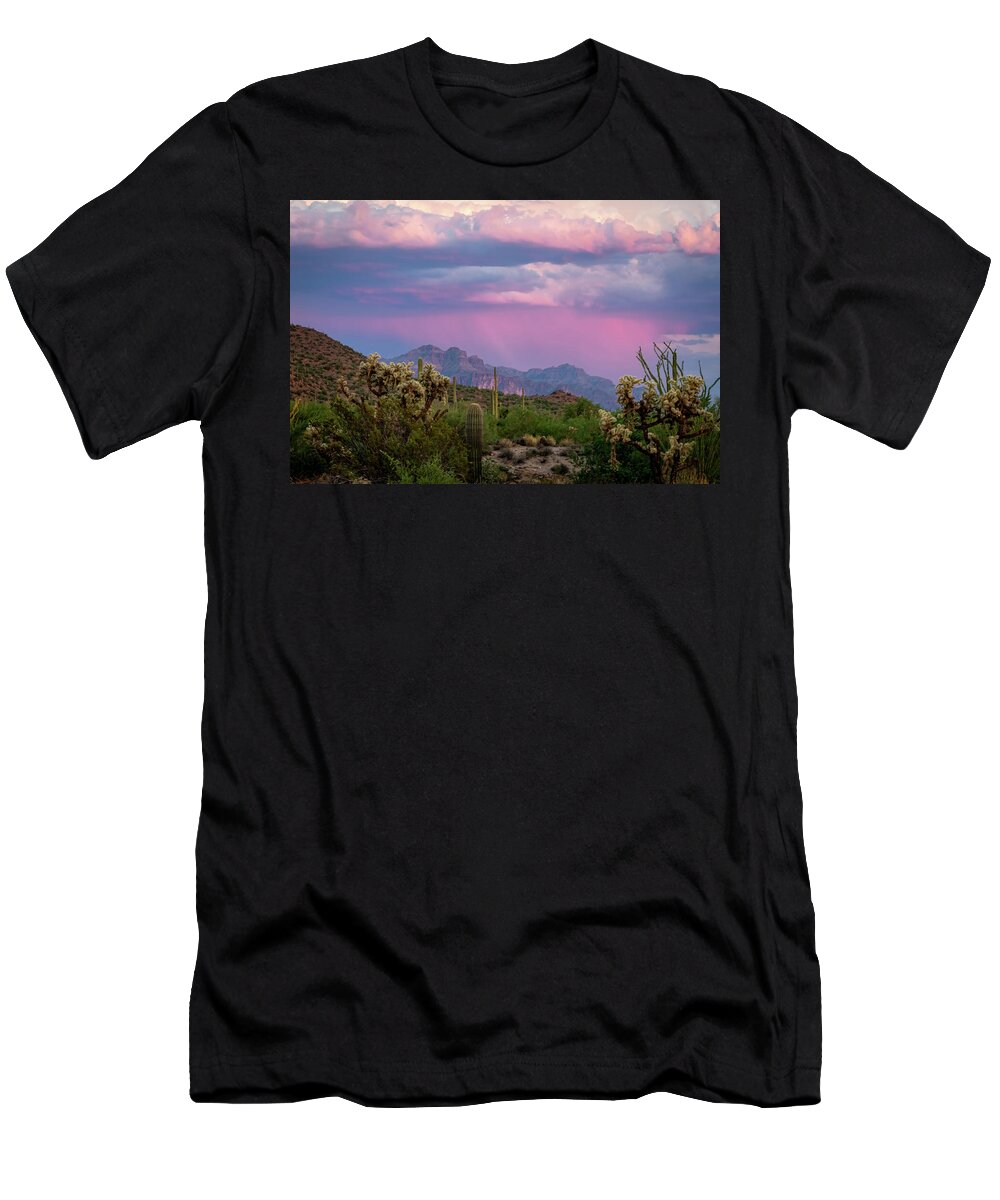 Arizona T-Shirt featuring the photograph Stormy Desert Mountain Sunset by Michael Smith