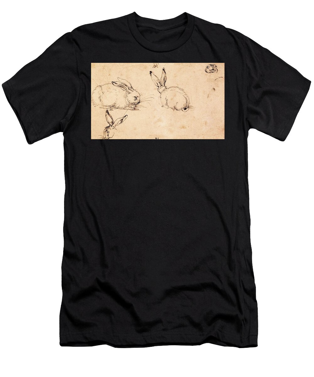 Albrecht Durer T-Shirt featuring the painting Studies of Hares by Albrecht Durer